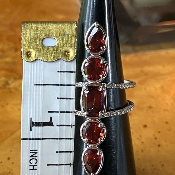 Natural Vermelho Red Garnet Sterling Silver Cocktail Ring Size 5.75 - Picture 7 of 9